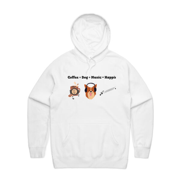 UNIQUE DESIGNS "COFFEE + DOG + MUSIC = HAPPINESS " - Unisex Supply Hood Thumbnail