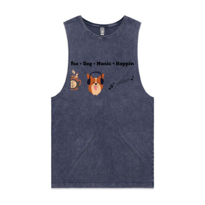 UNIQUE DESIGNS "COFFEE + DOG + MUSIC = HAPPINESS " - Unisex Stone Wash Barnard Tank Thumbnail