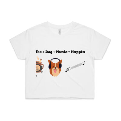 UNIQUE DESIGNS "COFFEE + DOG + MUSIC = HAPPINESS " - Womens Crop Tee Thumbnail