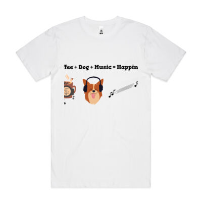 UNIQUE DESIGNS "COFFEE + DOG + MUSIC = HAPPINESS " - Mens Block T shirt Thumbnail